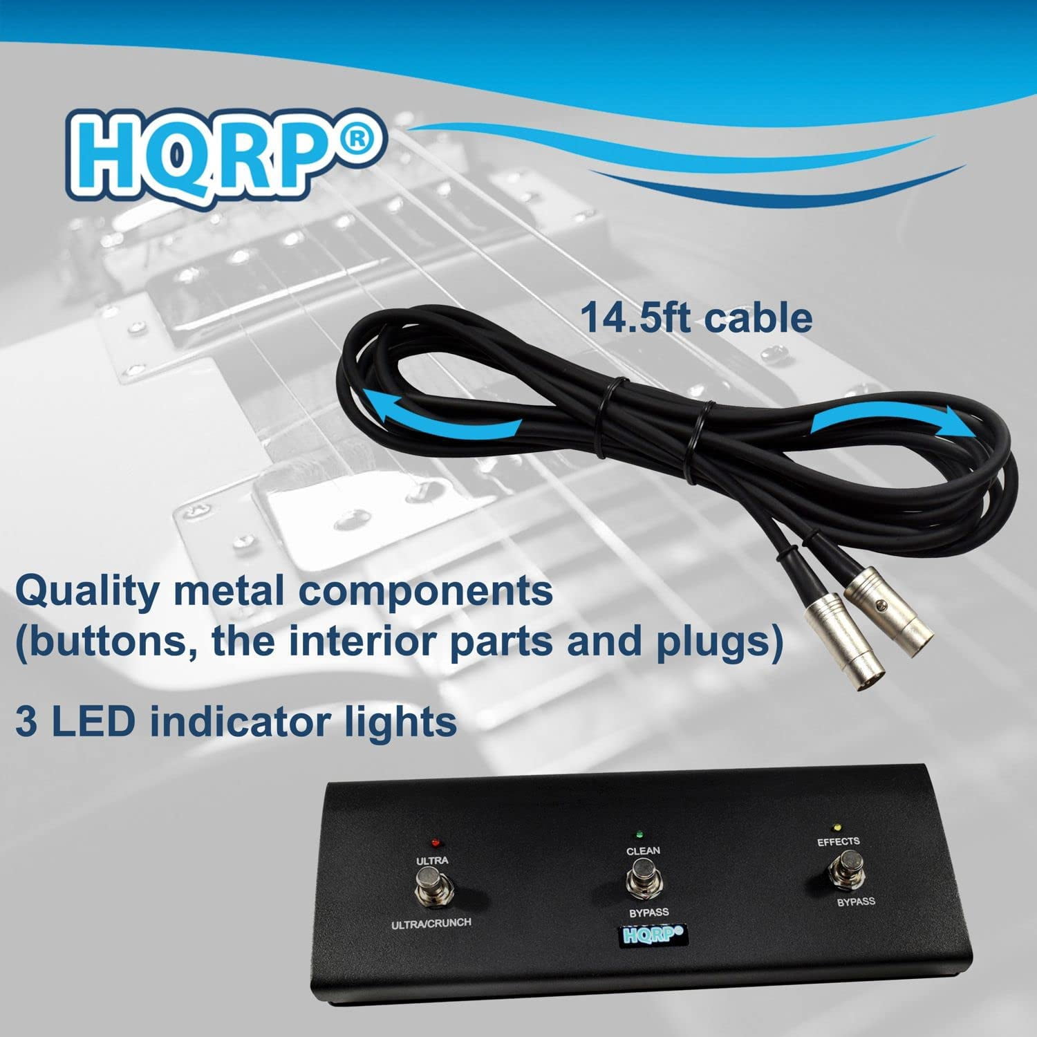 HQRP 3-Button Guitar Amp Footswitch Works with Peavey 03572680 Replacement Fits JSX Head / JSX 212 Combo / 3120 Head / Triple XXX