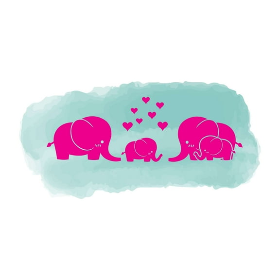 Babies Adorable Animal Wall Decal Decoration Mom Dad And Baby Cute Little Elephant Family Little Hearts Lasts Years and Easily Removable - Size: 30 In(W) x 15 In(H)
