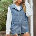 thumbnail image 5 of Herrnalise Womens fashion Oversized Denim Mid Long Jean Sleeveless Jackets Distressed Coat Christmas Gifts For Women, 5 of 7