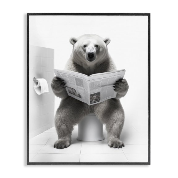 Stupell Industries Modern Bear Reading Newspaper Black Framed Giclee Art, 16 x 20, by Lazar Studio