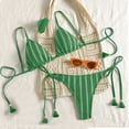 thumbnail image 2 of Women's Striped Bikini Swimsuit Two-piece Swimsuit Set Green S, 2 of 4