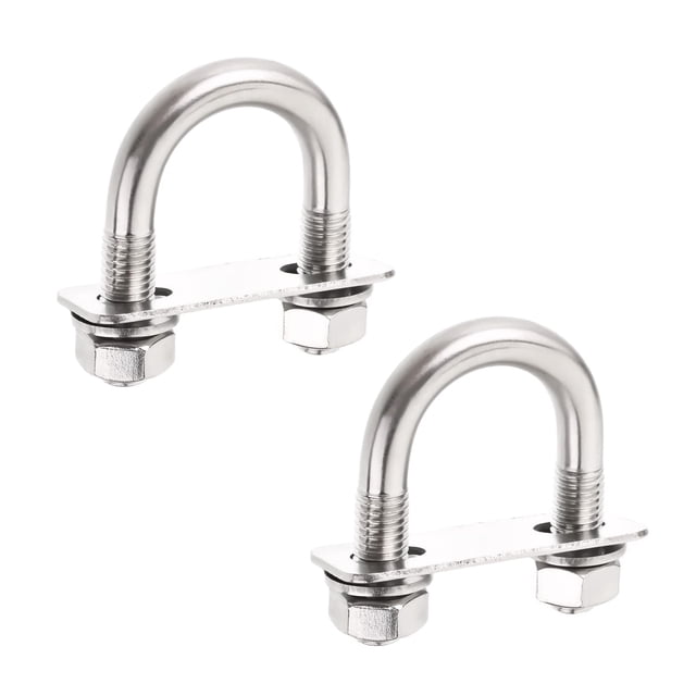HUGFEGWE 2Pcs Round U Bolts, 27mm Inner Width for 1 Inch Diameter Pipe Rod, 304 Stainless Steel, M10 Thread Size, Silver Circular Bend U-Bolt with Nuts, Washers and Frame Plate CJB91-25131