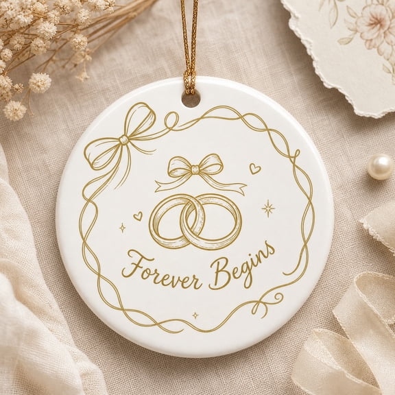Christmas Ornament Wedding Rings Hanging Keepsake for Newlyweds