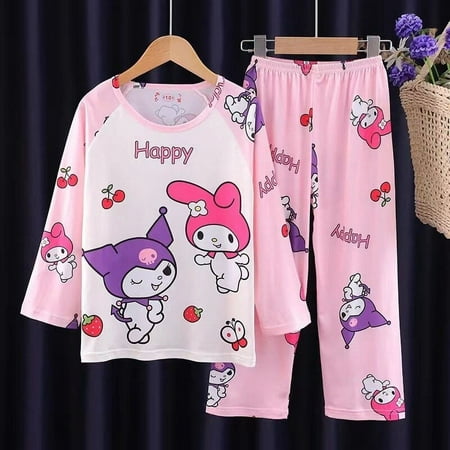 

Sanrio Anime Hello Kitty Children Baby Pajamas Kawaii My Melody Kuromi Cinnamoroll Long Sleeved Top Pants Set Homewear Kids Gift