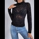 thumbnail image 5 of Blusas de de Larga para Mujer, Cuello Alto, Transparentes, para Salir, Ropa de Club Negro S, 5 of 9