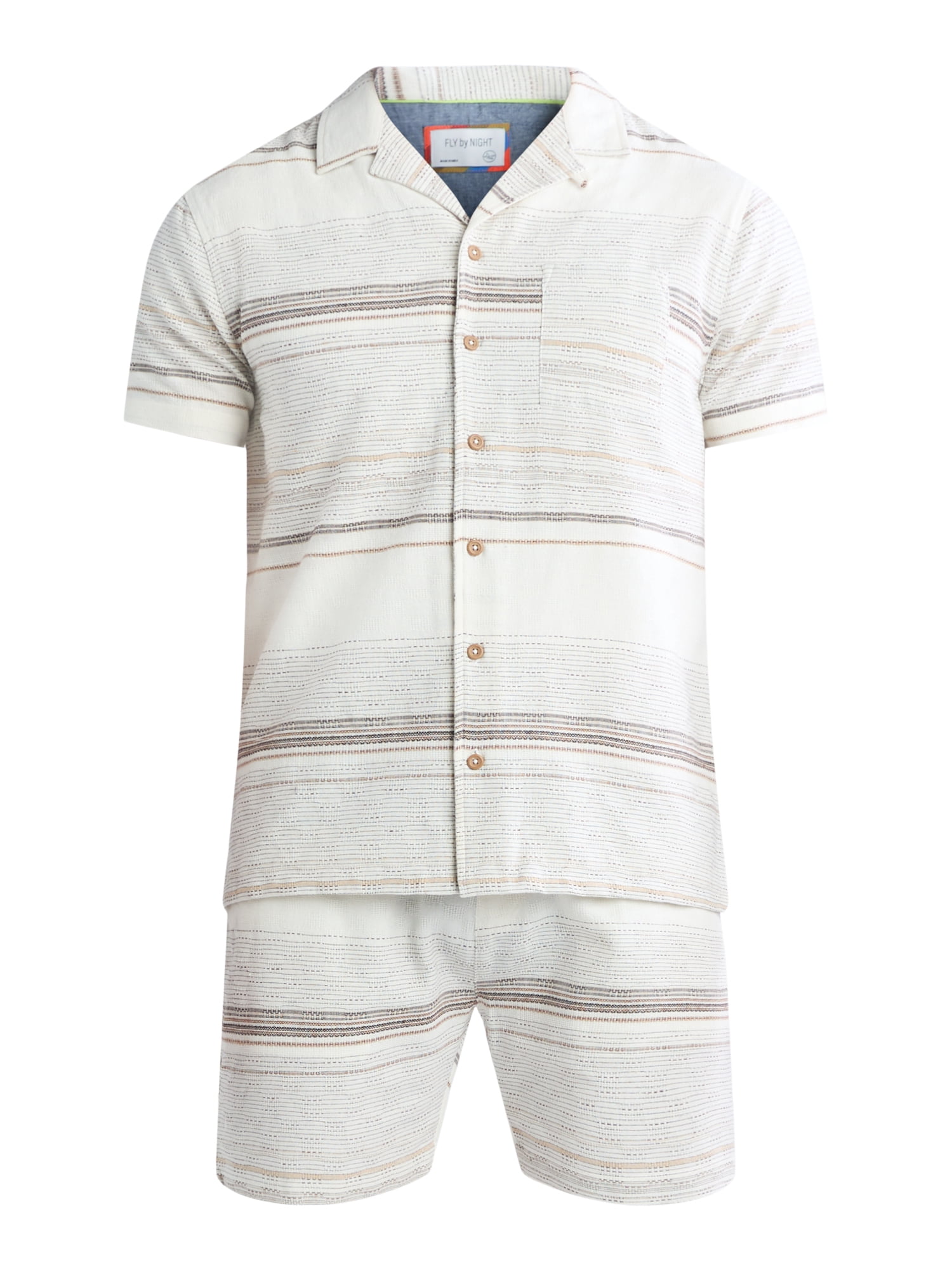 Fly By Night Men’s and Big Men’s Tour Striped Button Up Shirt with Short Sleeves, Sizes S-3XL