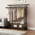thumbnail image 5 of Yucurem Clothes Rack, Rolling Clothing Racks with 2 Hanging Rods & 2-Tier Bottom Shelf, Bear up to 250lbs for Bedroom Storage (56"x47"x16" Black), 5 of 7