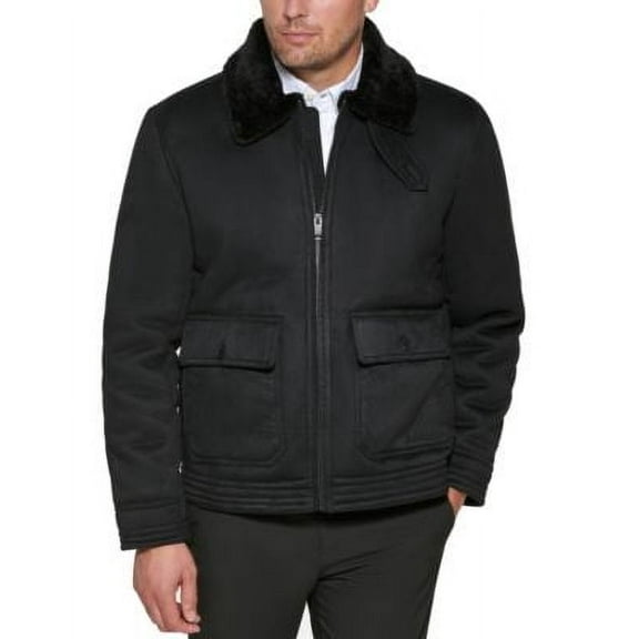 Club Room Mens Regular Fit Casual Faux Suede Jacket Coat Black Medium