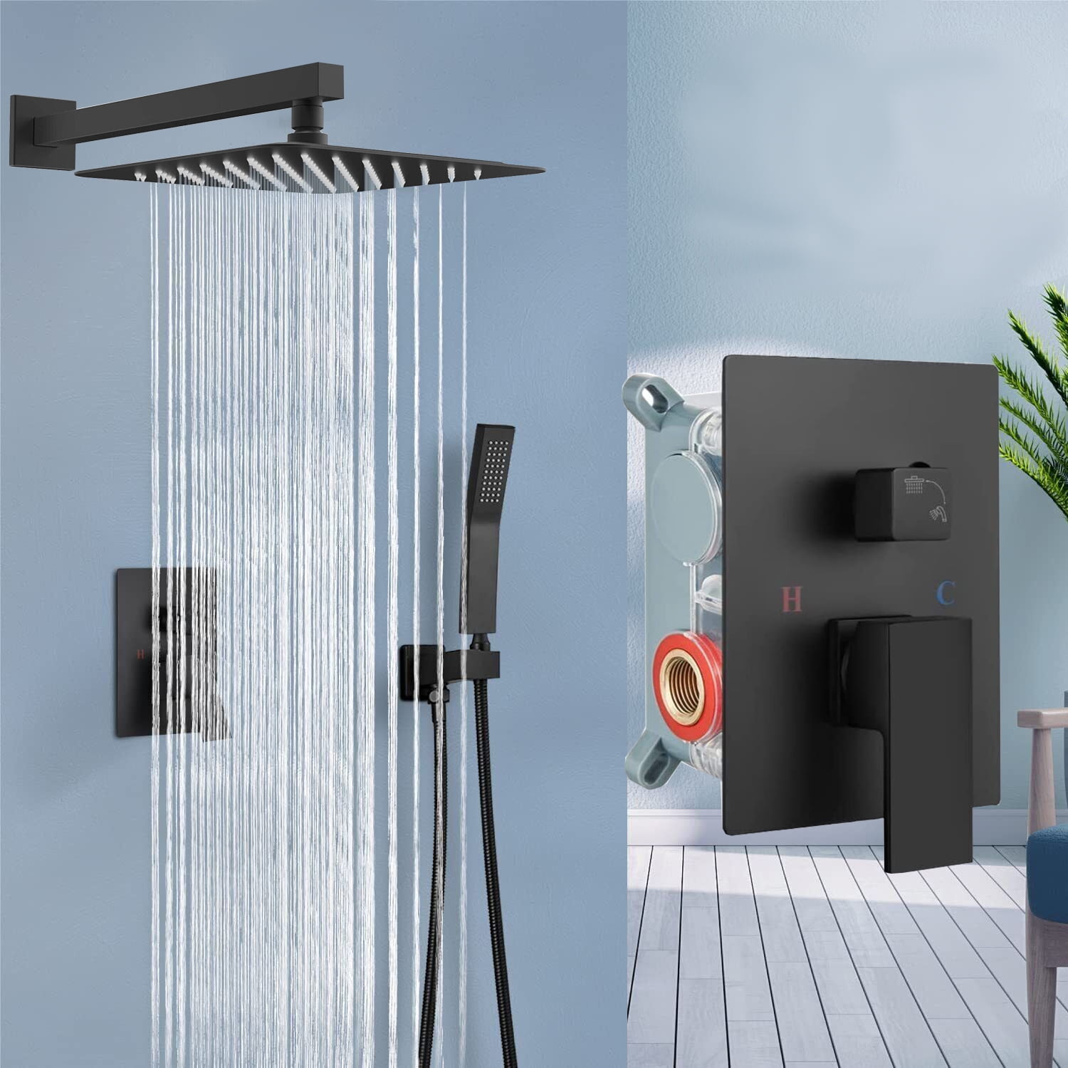 CES Shower System, Shower Faucets Sets Complete, 12 Inches Matte Black