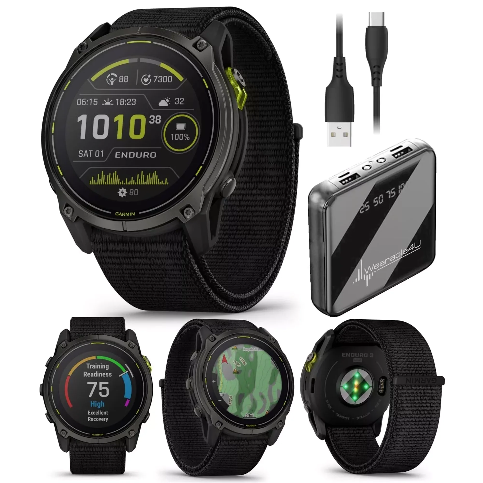 Garmin Enduro 3 Solar Ultraperformance GPS Smartwatch with Power Bank Bundle
