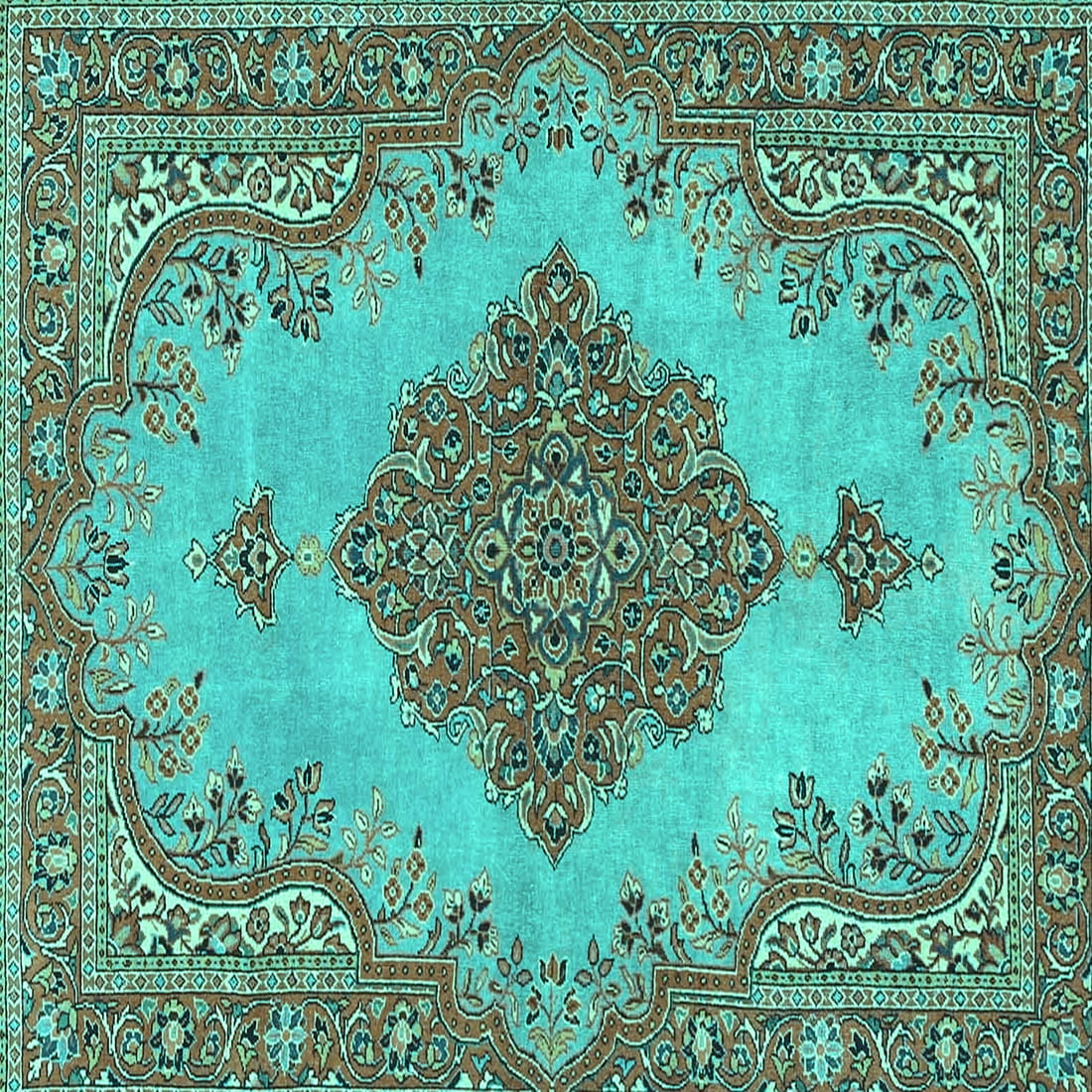 Turquoise Mediterranean Rug Ahgly Company Machine Washable Indoor Square Persian Turquoise Blue ...