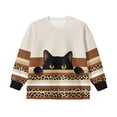 thumbnail image 4 of Xoenoiee Cat Leopard Stripe Print Girls Oversized Crewneck Sweatshirt Side Slit Long Sleeve Pullover Slouchy Fit Tops for Running Hiking, 11-12 Years, 4 of 7