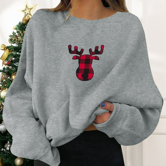 Sweatshirts Women Christmas Party Pullovers Fun Graphiprint Crew Neck Long Sleeve Gifts Shirt Aesthetic Hoodies Top