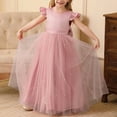 thumbnail image 2 of AUNVITO Girls Flutter Sleeve Round Neck Dress Solid Color Mesh Tulle Puffy Skirt Luxurious Princess Evening Party Gala Hostess Ball Gown, 2 of 5
