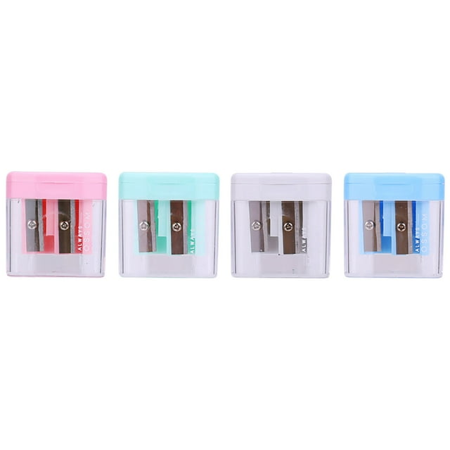 Pencil Sharpeners Manual Double Hole with Cover, 4pcs Portable Oval Sharpener for Kids Transparent Shavings Container, Small Pencil Sharpener