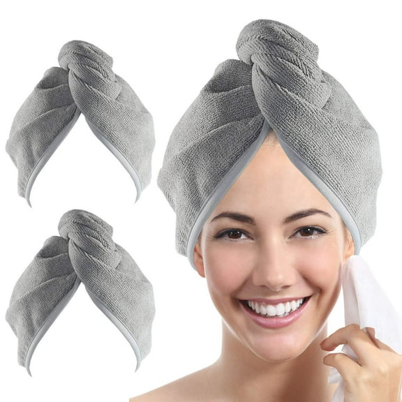 YoulerTex Microfiber Hair Towel Wrap Super Absorbent Quick Drying Curly Long Thick Head Hair(Gray)