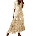 thumbnail image 2 of JUNWELL Robe Bohème d'Été pour Femmes, Robe Maxi Décontractée Grande Taille, Couleur Unie, Col en V, Robes Soleil, Dentelle à Franges, Longue Robe, 2 of 7