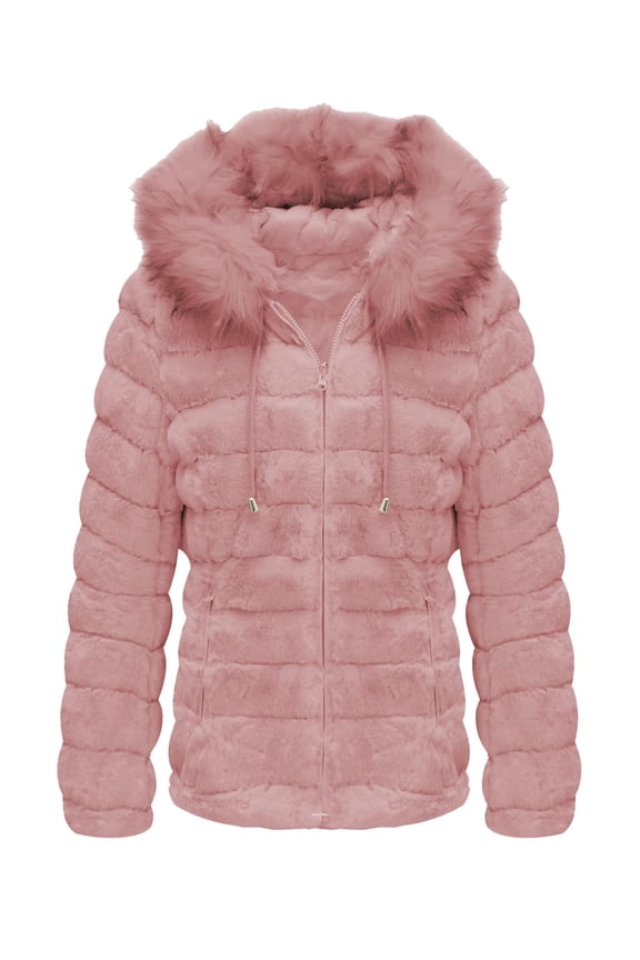 Women's Reversible Double Sided Faux Fur Puffer Coat with Faux Fur Collar Hooded Fashion Fall Winter Outerwear