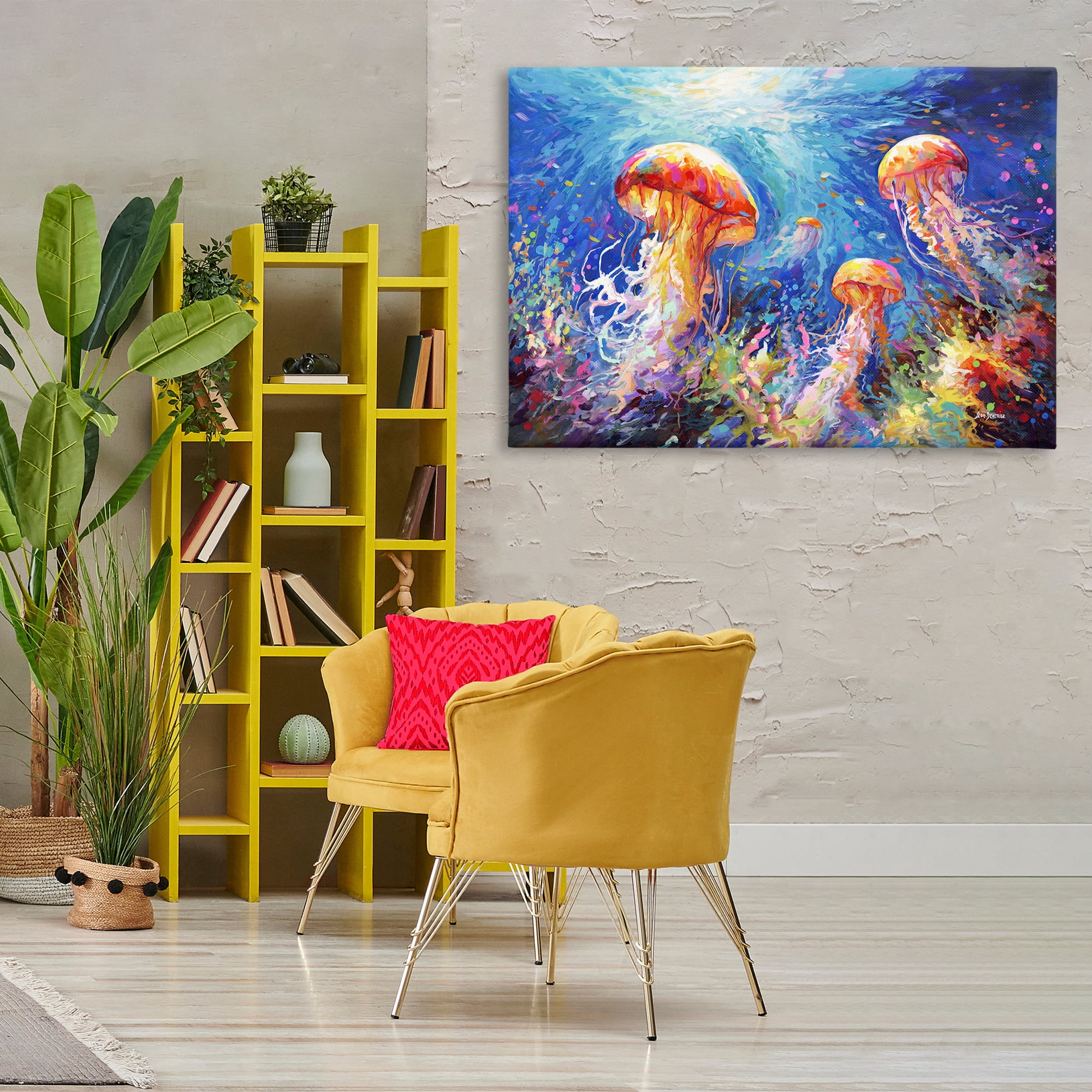 Stupell Industries Jellyfish Serenade Underwater Animals & Insects Painting Gallery Wrapped Canvas Art Print Wall Art, 45 x 30