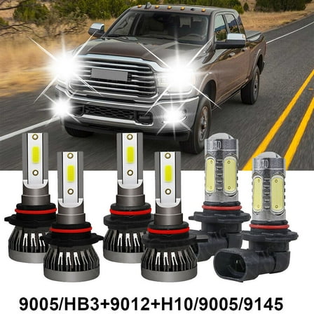 6x 9005&9012 9006 Combo LED Headlight Bulb &Fog For 2013-2015 Ram 1500 25003500i