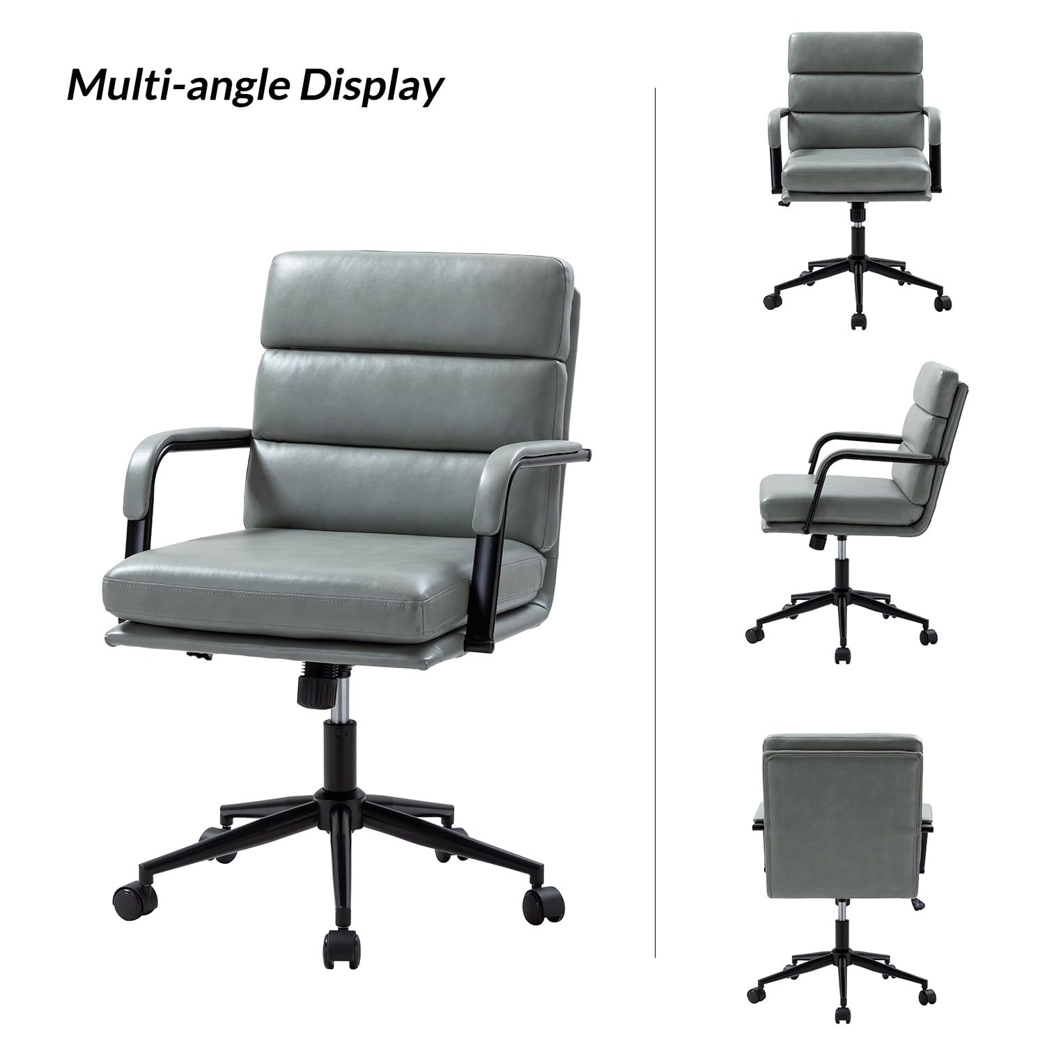 Ergonomic Office Chair Faux Leather Desk Chair Executive Swivel with High Back and Padded Cushion Sage