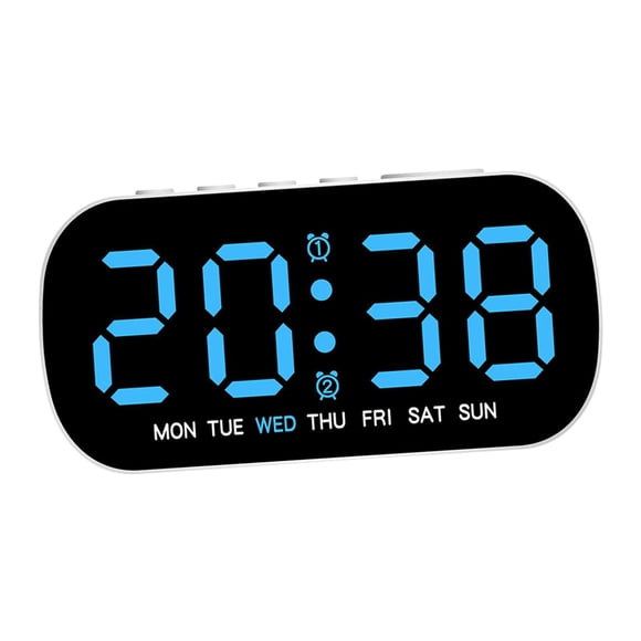 Reloj despertador digital LED de alto rendimiento y práctico ajuste de brillo de 5 niveles. Azul