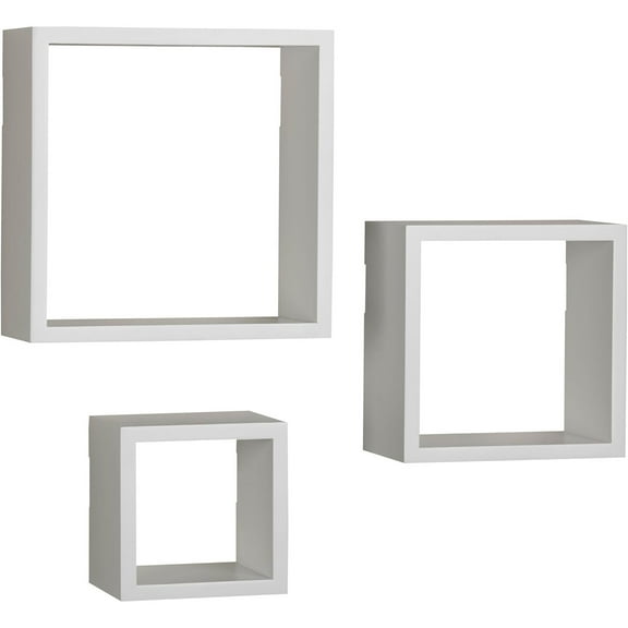 Floating Square Cube Shelves, for Bedroom, Living Room, Bathroom, Kitchen, Nursery, Set of 3, White, 3 Count