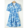 thumbnail image 6 of Women's Sky Blue Retro Floral Print Ruffled Mini Dress with Drawstring Waist, 6 of 12