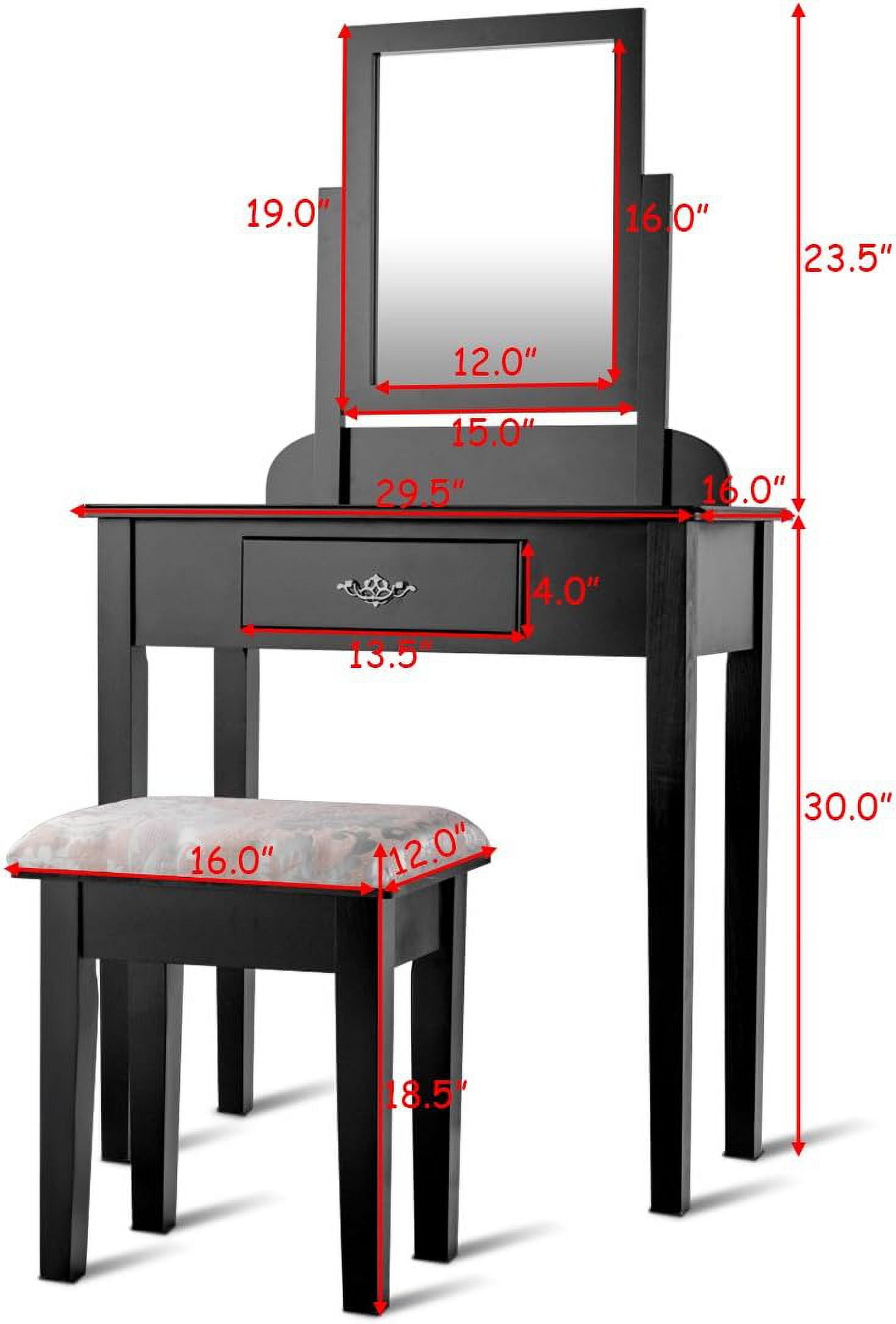 Gymax Vanity Dressing Desk Makeup Table Square Stool 1 Large Drawer Black