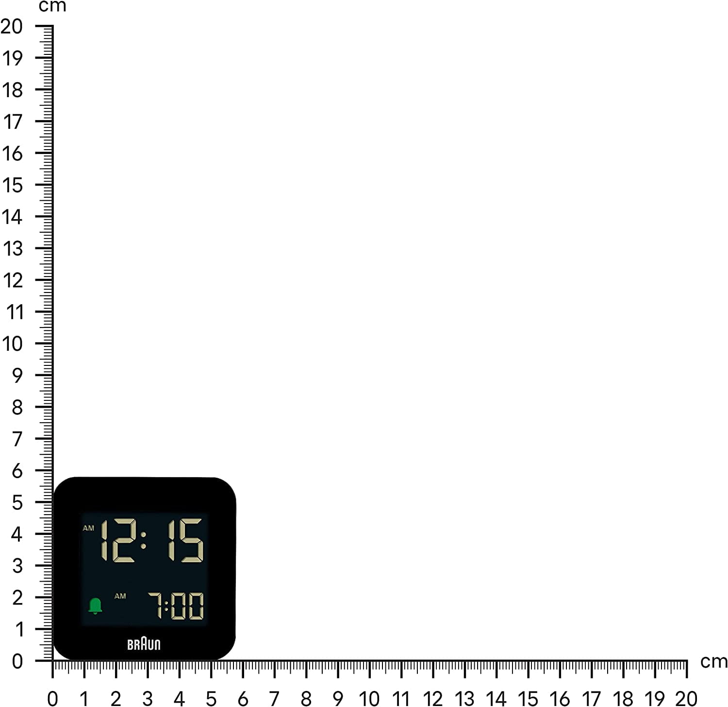 Braun Digital Travel Alarm Clock with Snooze, Compact Size, Negative LCD Display, Quick Set, Crescendo Beep Alarm in Black, model BC08B.