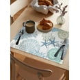thumbnail image 3 of Coastal Placemats Set of 6, Summer Beach Blue Teal Coral Placemats for Dining Table, Nautical Seaside Starfish Cotton and Linen Table Mats Washable for Kitchen, Party, Wedding, 13x19 Inches, 3 of 6