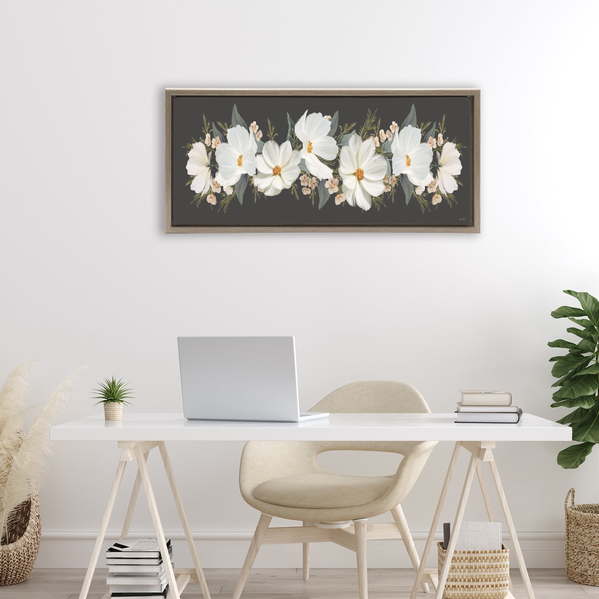 Stupell Industries Line Of Lace Cosmos Brown Framed Floater Canvas Wall Art, design by House Fenway