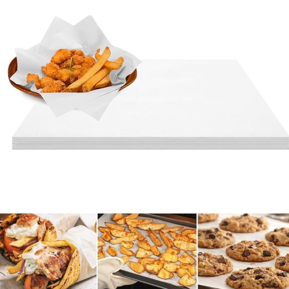 QZS Parchment Paper Sheets,Set of 50 Portable Non-Stick Precut Baking Parchment,Durable Food Trays Liners for Bread,Cakes,Cookies