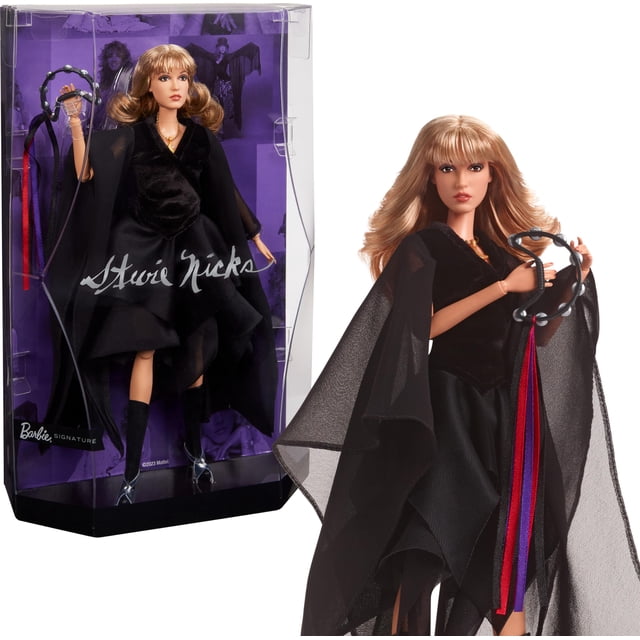 Barbie Music Series Doll, Stevie Nicks Collectible Wearing Velvety Black Dress with Tambourine Accessory & Doll Stand