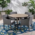 thumbnail image 3 of GDF Studio Gaven Outdoor Acacia Wood and Wicker 5 Piece Dining Set with Cushion, Gray and Light Gray, 3 of 13