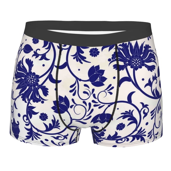 Naloa Blue And White Porcelain Pattern Print Mens Underwear - Boxers for Men, Classic Briefs for Men