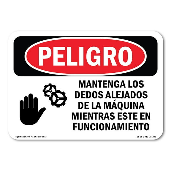 OSHA Danger Sign - Keep Fingers Clear Of Machine Motion Spanish | Plastic Sign | Protect Your Business, Construction Site, Shop Area |  Made in The USA