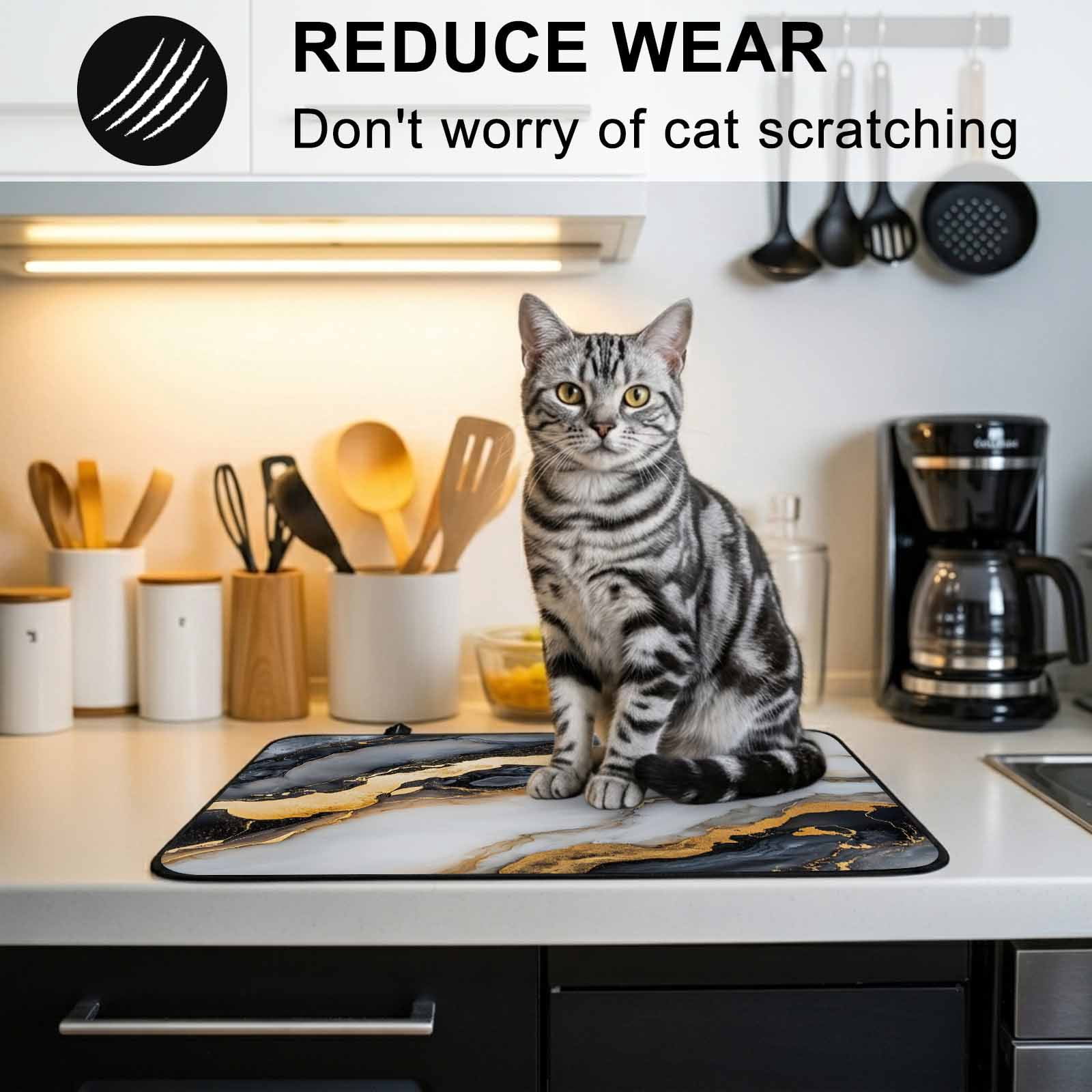 Black Golden Marble Stove Top Cover for Electric Stove, Heat-proof & Non Slip Glass Top Stove Cover Protector, Modern Ink Painted Abstract Kitchen Flat Cooktop Rubber Mat 24x21 Inches