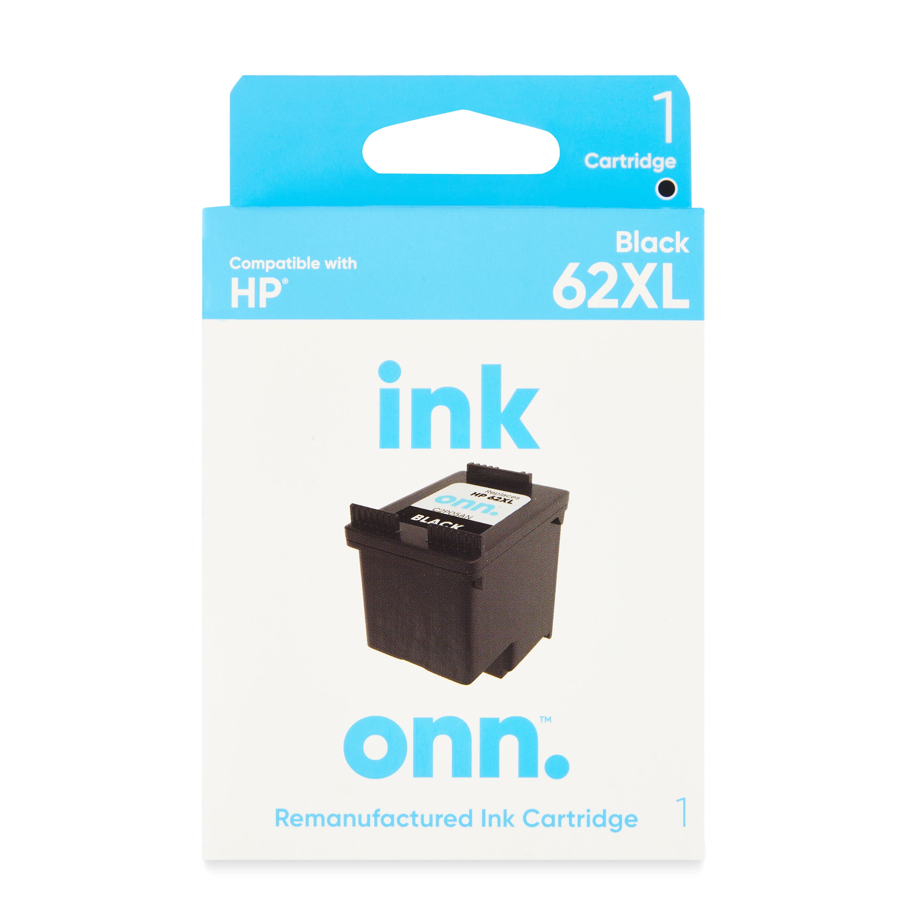 onn. Remanufactured Ink Cartridge, HP 62XL Black, 1 Cartridge