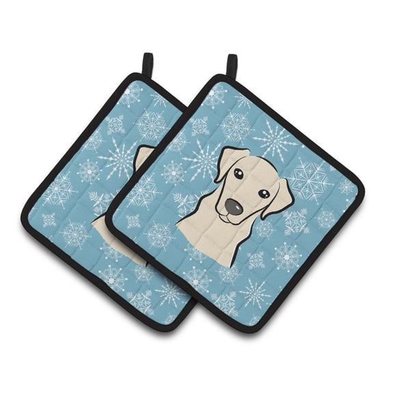 Carolines Treasures BB1656PTHD Snowflake Yellow Labrador Pair of Pot Holders 7.5HX7.5W multicolor