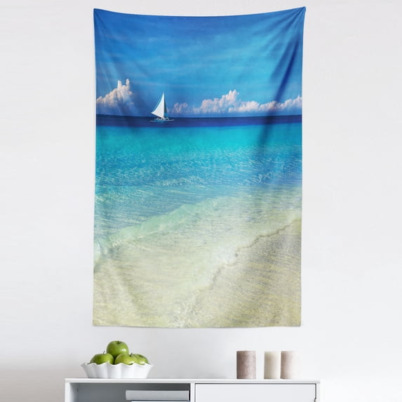 Tropical Tapestry, Exotic Tropic Beach in Philippines Island Horizon Summer Paradise Concept, Fabric Wall Hanging Decor for Bedroom Living Room Dorm, 5 Sizes, Turquoise Cream, by Ambesonne