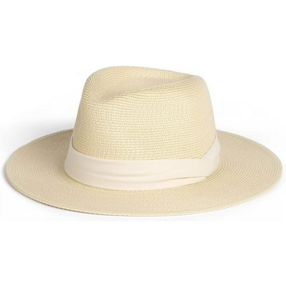 CAILDANL Womens Mens Wide Brim Straw Panama Hat Fedora Summer Beach Sun Hat UPF Straw Hat for Women