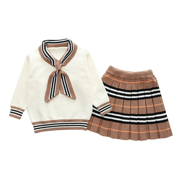 TAIAOJING Baby Girl Clothes Cute Toddler Little Long Sleeve Knit Sweaters Plaid Skirt Set School Style Outfits 18-24 Months