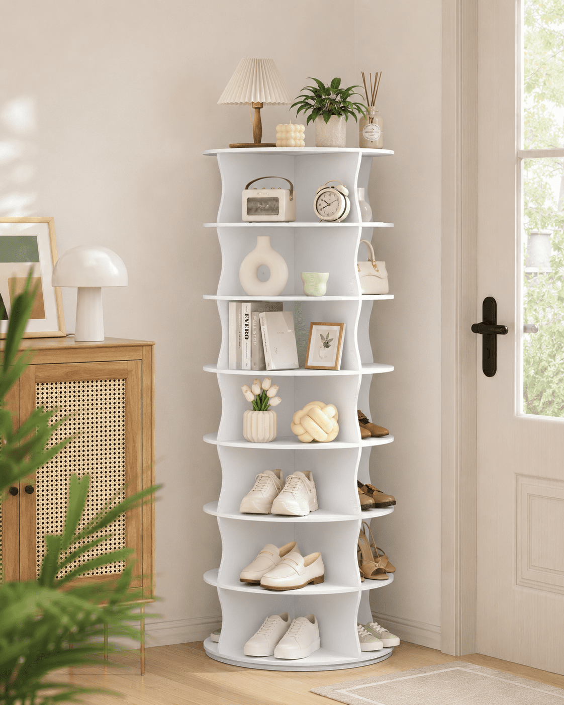 Kitsure Shoe Rack - 7-Tier Freestanding Rotating Shoe Rack, Lazy Susan Base Display Organizer for Bag & Footware, Easy-to-Assemble Shoe Rack for Entryway, Closet, Bedroom, White