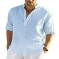 thumbnail image 1 of Men‘s Linen Shirts Solid Color Long Sleeve Stand Collar Button Tops, 1 of 5