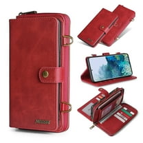 Allytech Compatible with Samsung Galaxy S20 FE Wallet Case 15 Card Holder Magnetic Detachable Flip PU Leather Cover Stand Feature Multi-Function Protective Case for S20 FE 5G, Red