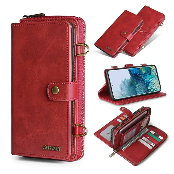 Allytech Compatible with Samsung Galaxy S20 FE Wallet Case 15 Card Holder Magnetic Detachable Flip PU Leather Cover Stand Feature Multi-Function Protective Case for S20 FE 5G, Red