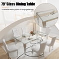 thumbnail image 6 of 7-Piece 80" Glass Dining Table Set for 6, Tempered Glass Top with Flute-Inspired Mirrored Stainless Steel Legs, 6 Button-Tufted Velvet Chairs with Stainless Steel Legs, 6 of 8