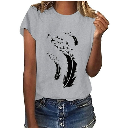 

Crop Tops for Women Womens Work Tops Girls Short Sleeve Out Blouse Funny Print Shirt T-Shirt Tops Workout Tshirts Shirts for Women Gray S
