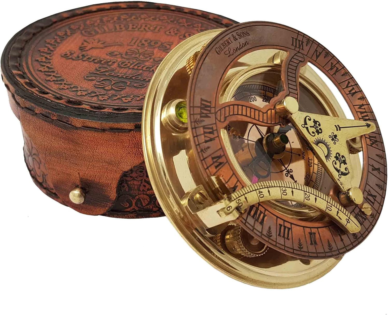 Brass Nautical - Antique Brass & Copper Sundial Compass, Sundial Clock in Box Gift Sun Clock Ship Replica
